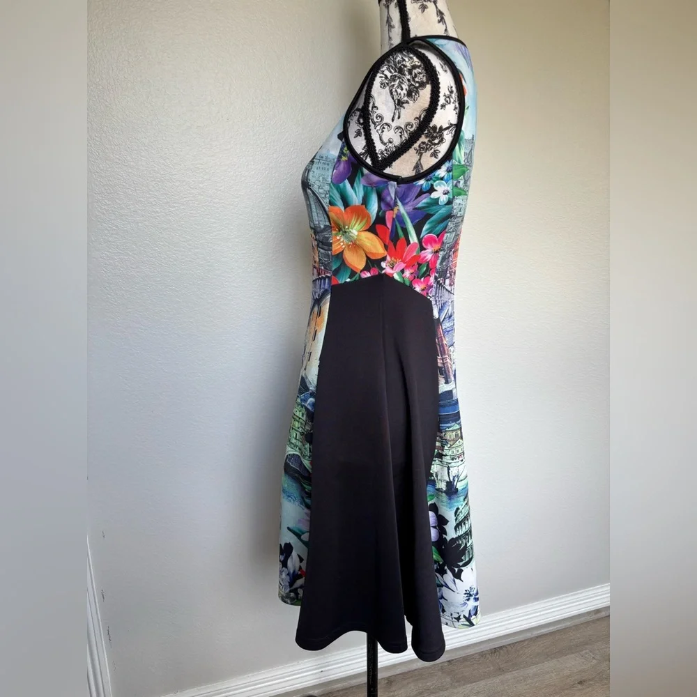Just Love Multi-Color Scenic Print Midi Dress with Black Panels - Picture 7 of 15